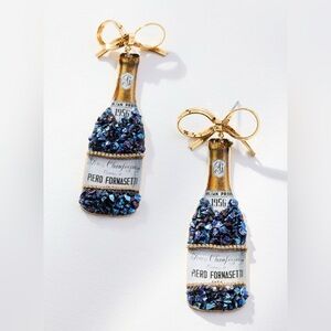 ANTHROPOLOGIE NWT Festive Cocktail Icon Earrings 14K Gold Plated Navy Sparkles